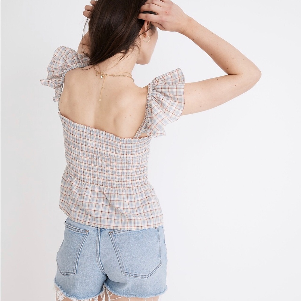 Madewell Seersucker Lucie Smocked Peplum Top in Rainbow Plaid size 6 with tags - Picture 3 of 6